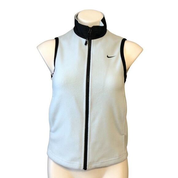 Nike Fleece Vest Small Light Blue Black Full Zip Stand Up Collar Pockets - Picture 1 of 10